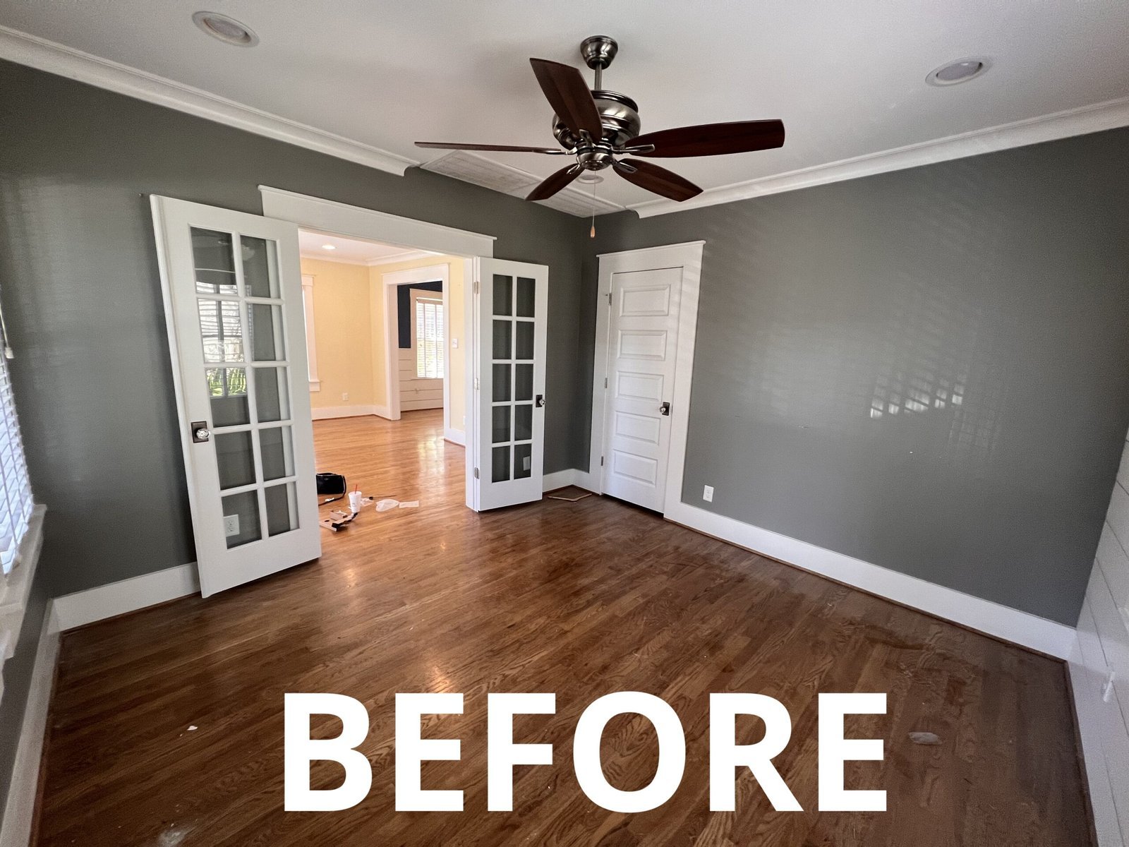 A before and after of an interior house painting project.