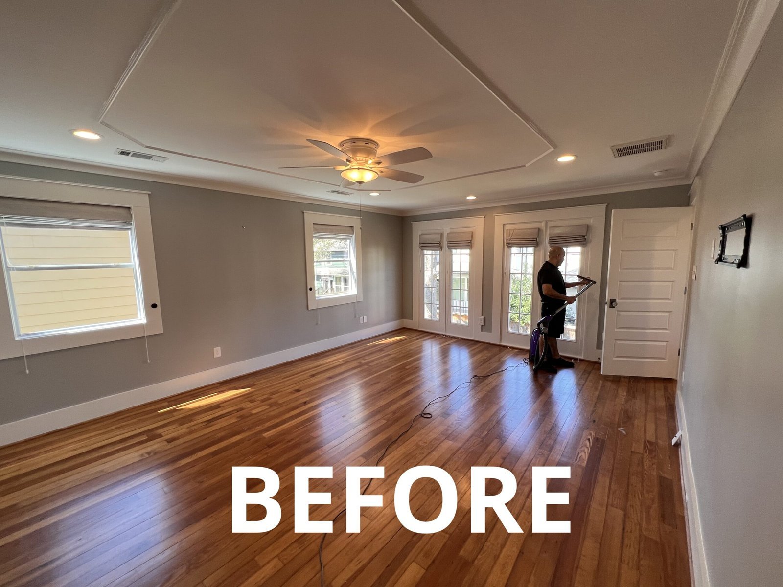 A before and after of an interior house painting project.