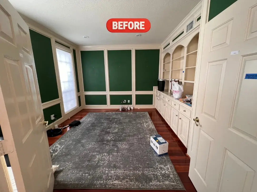 A before and after of an interior house painting project.