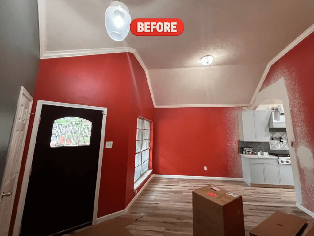 A before and after of an interior house painting project.