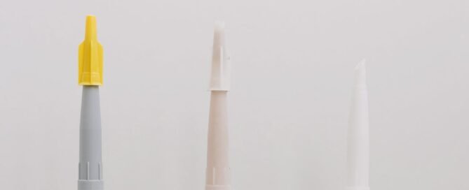 The tips of three caulking tubes